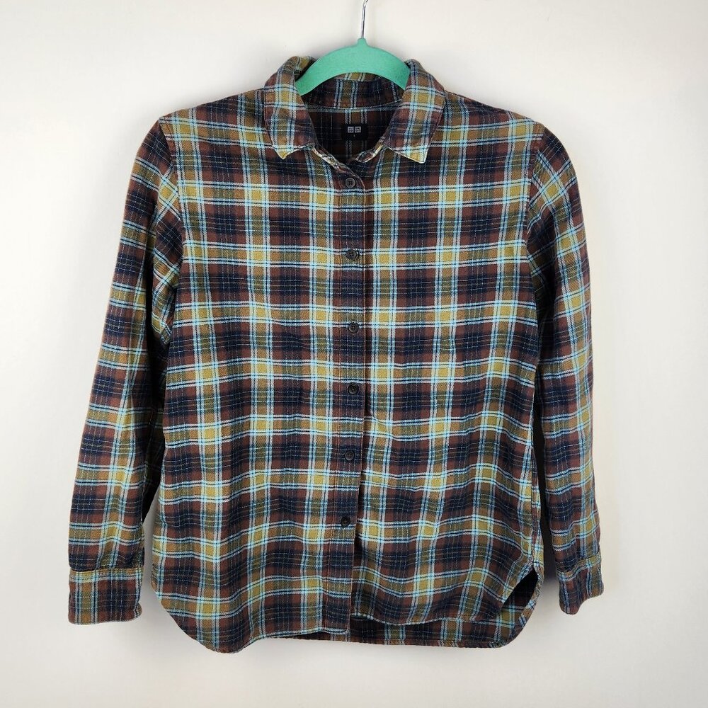 Uniqlo Women's Cotton Plaid Long Sleeve Button Up Shirt sz S